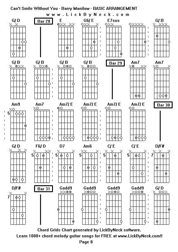 Chord Grids Chart of chord melody fingerstyle guitar song-Can't Smile Without You - Barry Manilow - BASIC ARRANGEMENT,generated by LickByNeck software.